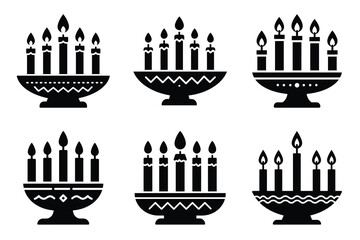 Kwanzaa candle flames minimal flat vector icon set. black color and white background.