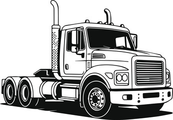 semi truck silhouette, line art vector illustration
