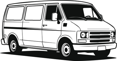 van silhouette, line art vector illustration