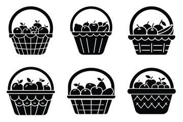 Kwanzaa fruit basket minimal flat vector icon set. black color and white background.