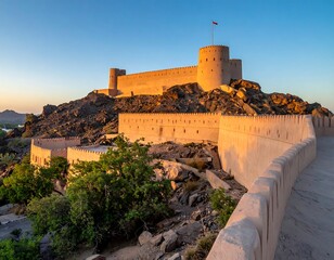 Ancient fort on a rocky hill under a clear blue sky