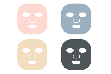 Four assorted sheet face masks in pink, blue, beige, and charcoal colors