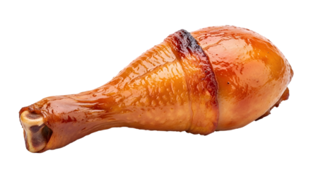 A single, perfectly roasted chicken leg quarter with crispy, goldenbrown skin, isolated on a transparent background