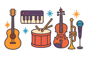 Naklejka premium Colorful musical instrument icons for performance and sound concepts