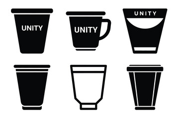 Unity cup minimal flat vector icon set. black color and white background.