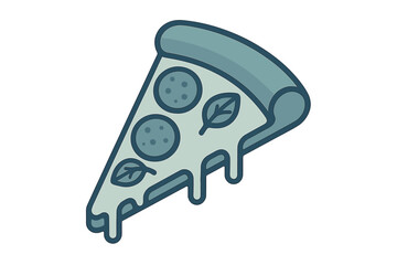 Melting slice of pepperoni and basil pizza icon design