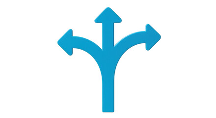 Isolated blue directional arrow symbol for guidance choice, strategy, uncertainty or options