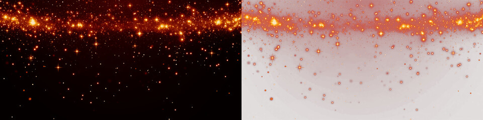 Sparkling orange and gold glitter overlay on a dark background, creating a magical atmosphere for design projects, perfect for festive celebrations and artistic expressions