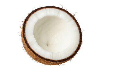 Isolated halved coconut showing white flesh, a tropical ingredient for healthy nutrition