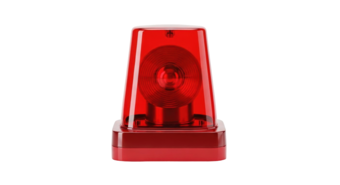 Isolated red emergency light, flashing beacon, safety signal for security and warning system