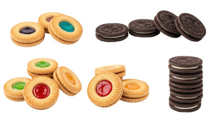 Isolated assorted cookies isolated, cookies with jam and chocolate, a sweet assortment
