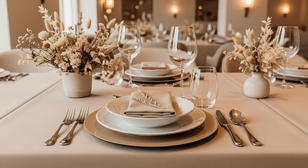 Elegant Table Setting with Floral Centerpieces for a Special Occasion.