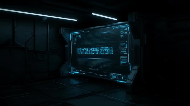 Futuristic SciFi Abstract Background with Blue Glowing Data Screens