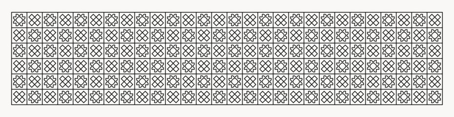 Geometric flower shapes line pattern background in black and white shades for banners, wall décor, textiles, interior design and more.