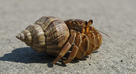 Hermit Crab with Seashell on Sandy Surface in Natural Outdoor Setting