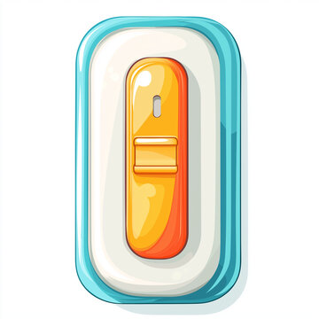 Switch illustration with vibrant colors, featuring orange toggle on blue and white base, casting shadow. design is modern and playful, suitable for digital interfaces