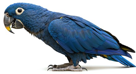 Blue Macaw Parrot Standing on White Background