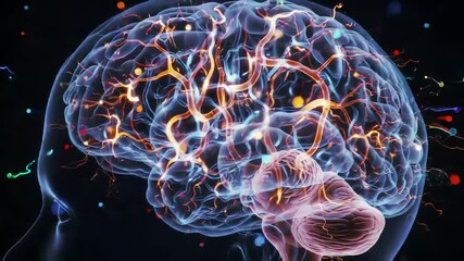 A transparent 3D cutaway of the human brain and neural pathways - Powered by Adobe