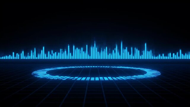 Abstract 3D Neon Blue Soundwave Background Loop With Ring Portal
