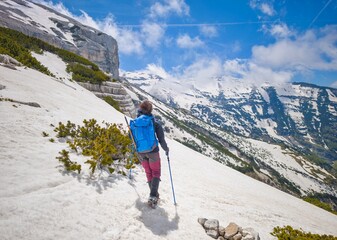 National park of Majella, Italy - Mountain summits in the Majella range, central Italy, Abruzzo region, with characteristic landscape of rocky expanses between valleys and plateaus.
