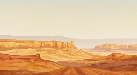 Naklejka premium Southwest Desert Landscape Vast Canyon Mesa Horizon Watercolor