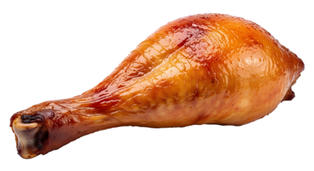 A single, goldenbrown, roasted turkey leg isolated on a transparent background, showcasing its crispy skin and juicy meat, perfect for culinary or thanksgiving themes