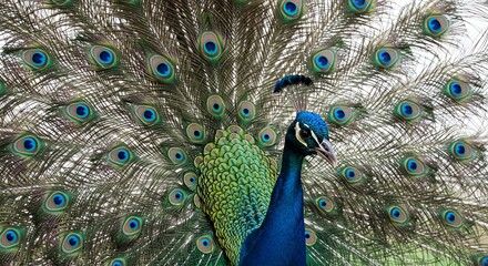 Fototapeta premium Colorful Peacock Displaying Its Vibrant Feathers in Nature Setting