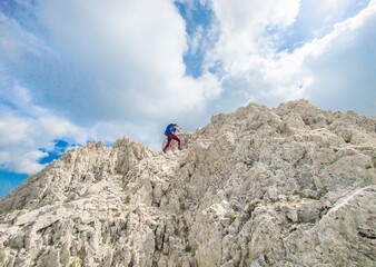 National park of Majella, Italy - Mountain summits in the Majella range, central Italy, Abruzzo region, with characteristic landscape of rocky expanses between valleys and plateaus.