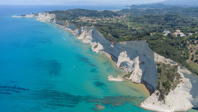 Cape Drastis, Corfu Island, Greece &mdash; Aerial Drone Shot of Cliffs and Blue Ionian Sea