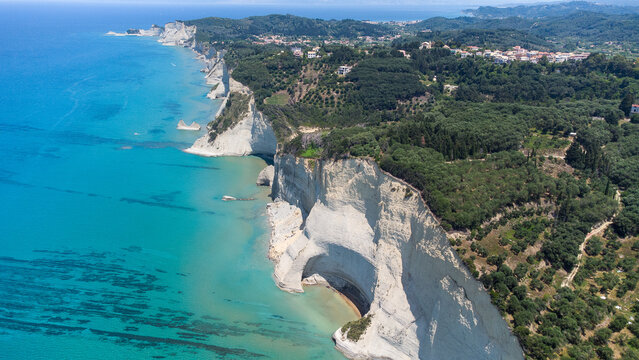 Cape Drastis, Corfu Island, Greece &mdash; Aerial Drone Shot of Cliffs and Blue Ionian Sea
