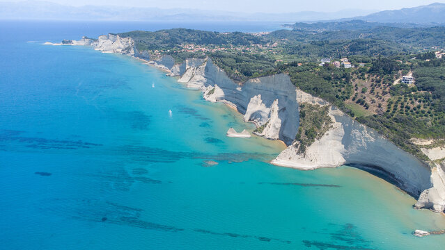 Cape Drastis, Corfu Island, Greece &mdash; Aerial Drone Shot of Cliffs and Blue Ionian Sea