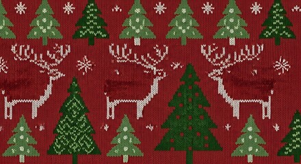 Festive Christmas Pattern with Reindeer and Trees for Holiday Season.