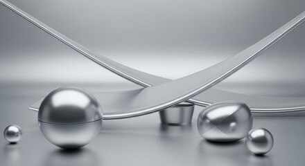 Silver Spheres and Curved Planes: Modern Abstract Composition in Metallic Tones