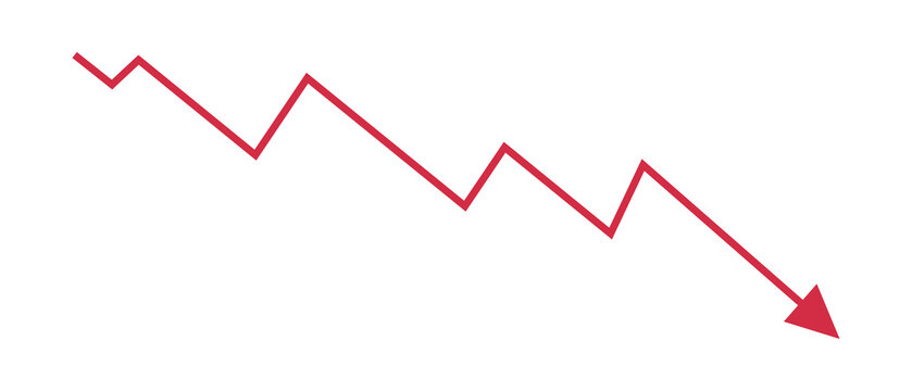 Down fall red arrow line graph financial loss concept. 