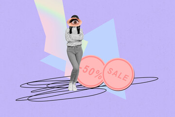 Trendy 3d full image photo collage of anonym girl instead head eyeball cyclops esoteric sales...