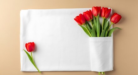 Red Tulips and Blank Canvas - A Minimalist Floral Composition.
