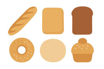 Variety of baked bread and pastry icons for food concepts