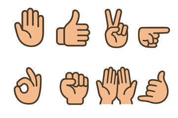 Obraz premium Eight distinct human hand gestures and communication signs collection