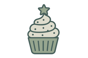 Stylized dessert cupcake with swirled frosting and a decorative star on top