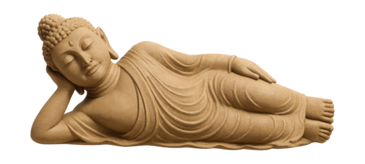 A serene sandstone statue of a reclining Buddha, perfect for meditation areas.