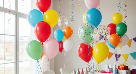 Vibrant Multicolored Balloons, Confetti, Streamers, and Party Decorations for a Joyful Celebration