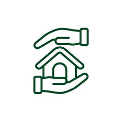 Hands cradling a house symbol representing home security and protection