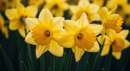 Vibrant Yellow Daffodils in Full Bloom, Springtime Floral Close-Up
