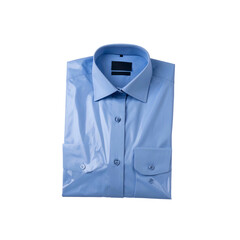 A neatly folded light-blue long-sleeved men's dress shirt, buttoned, with a small pocket
