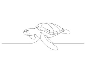 One continuous line drawing of sea turtle. single line sea creature concept. illustration of swimming sea turtle. editable outline