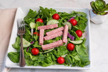 salad top  with spam  sticks
