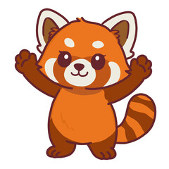 Fototapeta premium Cute Chibi Red Panda Standing with Surprised and Shocked Expression Illustration