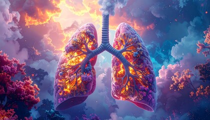 Artistic representation of a human lung with colorful background