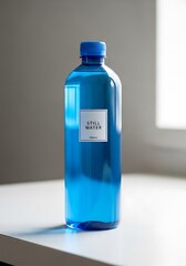 Blue Still Water Bottle on White Surface - Refreshment and Hydration.