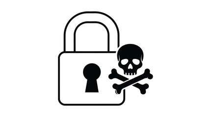 Vector illustration of padlock with skull and crossbones symbol of danger, threat, and security breach vector illustration of malware and virus